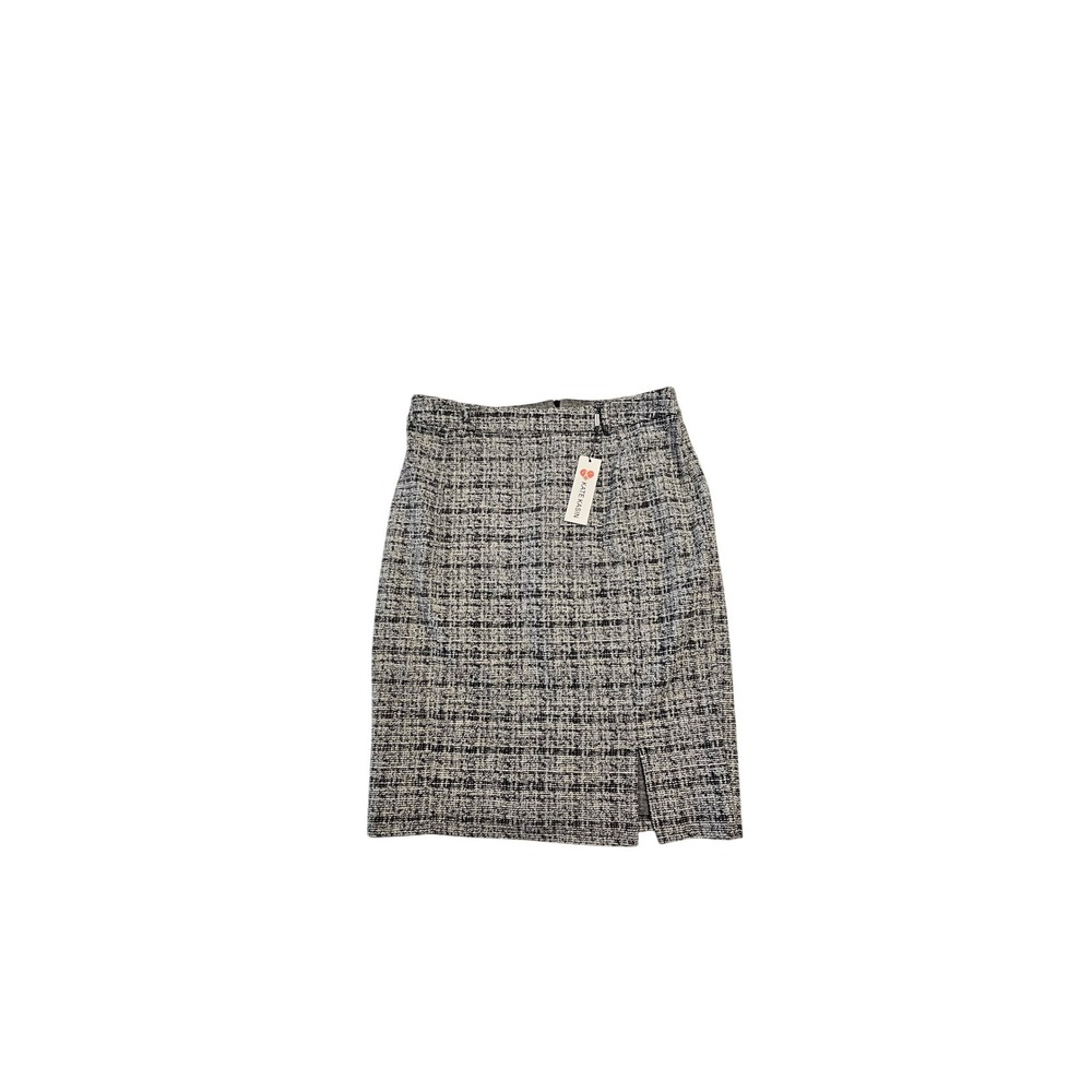 Kate Kasin Womens‎ Black White Tweed High Waist Pencil Skirt XL New